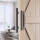NNEDSZ 30cm Pull and Flush Barn Door Handle Square Handles set of Frosted Black Surface Round