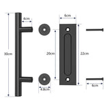 NNEDSZ 30cm Pull and Flush Barn Door Handle Square Handles set of Frosted Black Surface Round