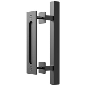 NNEDSZ 30cm Pull and Flush Barn Door Handle Square Handles set of Frosted Black Surface Square