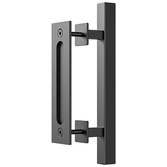 NNEDSZ 30cm Pull and Flush Barn Door Handle Square Handles set of Frosted Black Surface Square