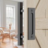 NNEDSZ 30cm Pull and Flush Barn Door Handle Square Handles set of Frosted Black Surface Square