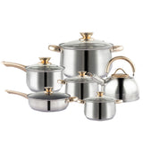 NNEDSZ 12Piece Cookware Set  Kitchen Stainless Steel Stock Pot Pan Sets Saucepan Casserole kettle
