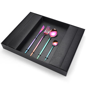 NNEDSZ 16-Piece Stainless Steel Rainbow Color Set, Knife Fork Spoon Flatware Set Cutlery Set