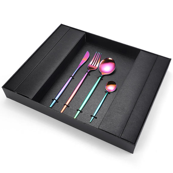 NNEDSZ 16-Piece Stainless Steel Rainbow Color Set, Knife Fork Spoon Flatware Set Cutlery Set