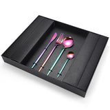 NNEDSZ 16-Piece Stainless Steel Rainbow Color Set, Knife Fork Spoon Flatware Set Cutlery Set