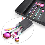 NNEDSZ 16-Piece Stainless Steel Rainbow Color Set, Knife Fork Spoon Flatware Set Cutlery Set