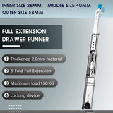 NNEDSZ 16in Pair 150KG Heavy Duty Drawer Slides Rails Runners Locking Ball Bearing