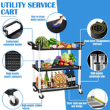 NNEDSZ 3 Tier Large Service Food Cart Restaurant Trolley Utility Cart Kitchen Catering Shelf Storage