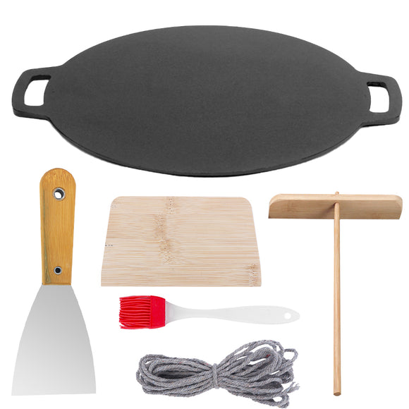 NNEDSZ34cm Seasoned Cast Iron Induction Crepes Pan Baking Pancake Tool Pizza Bakeware