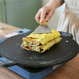 NNEDSZ34cm Seasoned Cast Iron Induction Crepes Pan Baking Pancake Tool Pizza Bakeware
