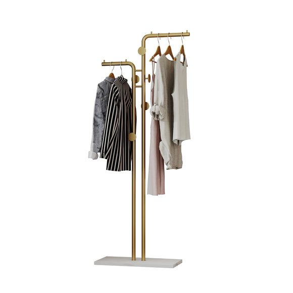 NNEDSZ Metal Coat Rack Marble Base Hooks Clothes Coats Bag Tree Hat Display Hanger Stand Organiser 2 Pole