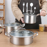 NNEDSZ 6 Pc Kitchen Sauce Pan Pots Set 430 Stainless Steel Cookware Set Milk stock Pot Pans Set