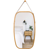 NNEDSZ Full Length Bathroom Wall Mount Hanging Bamboo Frame Mirror Adjustable Strap Wall Mirror Home Decor