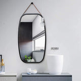 NNEDSZ Black Bathroom Wall Mount Hanging Bamboo Frame Mirror Adjustable Strap Wall Mirror Home Decor