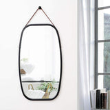NNEDSZ Black Bathroom Wall Mount Hanging Bamboo Frame Mirror Adjustable Strap Wall Mirror Home Decor