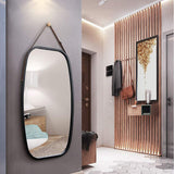 NNEDSZ Black Bathroom Wall Mount Hanging Bamboo Frame Mirror Adjustable Strap Wall Mirror Home Decor