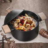 NNEDSZ Non-stick Carbon Steel Dutch oven soup pot pan frying pan with lid wooden handle
