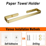 NNEDSZ Gold Kitchen Bathroom Paper Holder Towel Holder Self Adhesive or Screw Mount 40cm