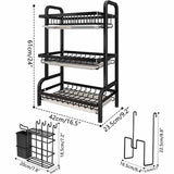 NNEDSZ Dish Rack 3 Tier Dish Dryer Drainer Stainless Steel Dish Drying Rack Drip Trays Side Holder Kitchen Storage Save Space