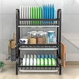 NNEDSZ Dish Rack 3 Tier Dish Dryer Drainer Stainless Steel Dish Drying Rack Drip Trays Side Holder Kitchen Storage Save Space