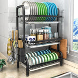NNEDSZ Dish Rack 3 Tier Dish Dryer Drainer Stainless Steel Dish Drying Rack Drip Trays Side Holder Kitchen Storage Save Space