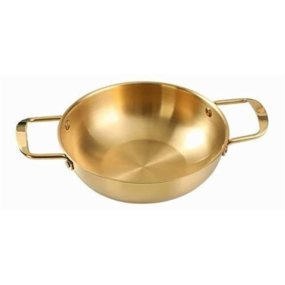 NNEDSZ 26cm Gold Seafood Paella Pan with Riveted Chrome Plated Handles Dishwasher Safe