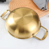 NNEDSZ 26cm Gold Seafood Paella Pan with Riveted Chrome Plated Handles Dishwasher Safe