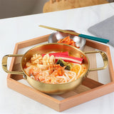 NNEDSZ 26cm Gold Seafood Paella Pan with Riveted Chrome Plated Handles Dishwasher Safe