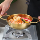 NNEDSZ 26cm Gold Seafood Paella Pan with Riveted Chrome Plated Handles Dishwasher Safe