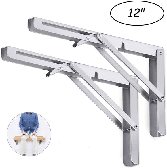 NNEDSZ 2PCS 12inch Steel Wall Mounted Folding Triangle Angle Shelf Support Bracket Rack