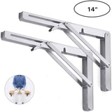 NNEDSZ 2PCS 14inch Steel Wall Mounted Folding Triangle Angle Shelf Support Bracket Rack
