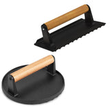 NNEDSZ Heavy Duty Round / Rectangle Cast Iron Grill Burger Press Pre-Seasoned Steak Griddle BBQ Grilling