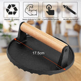 NNEDSZ Heavy Duty Round / Rectangle Cast Iron Grill Burger Press Pre-Seasoned Steak Griddle BBQ Grilling