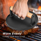 NNEDSZ Heavy Duty Round / Rectangle Cast Iron Grill Burger Press Pre-Seasoned Steak Griddle BBQ Grilling