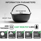 NNEDSZ 29cm Cast Iron Sukiyaki Iron Pot Japanese Shabu Shabu Pot Pan Stockpot Wooden Lid Home Camping Picnic