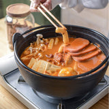 NNEDSZ 29cm Cast Iron Sukiyaki Iron Pot Japanese Shabu Shabu Pot Pan Stockpot Wooden Lid Home Camping Picnic