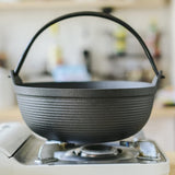 NNEDSZ 29cm Cast Iron Sukiyaki Iron Pot Japanese Shabu Shabu Pot Pan Stockpot Wooden Lid Home Camping Picnic