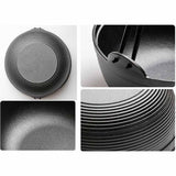 NNEDSZ 29cm Cast Iron Sukiyaki Iron Pot Japanese Shabu Shabu Pot Pan Stockpot Wooden Lid Home Camping Picnic