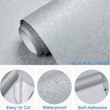 NNEDSZ 61cm x 10m Green Wallpaper Decor Faux Grasscloth Paper Wall Paper Self Adhesive Removable Silver