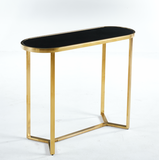 NNEDSZ Interior Ave - Designer Black Glass & Brushed Gold Console Table