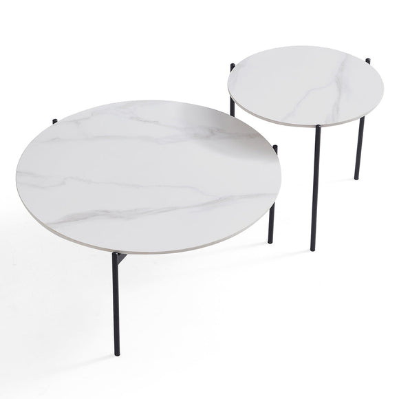 NNEDSZ Interior Ave - Bianco Nested Coffee Table Set - White Marble Stone