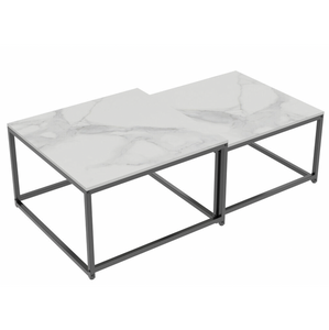 NNEDSZ Interior Ave - Ciest Square Nested Coffee Table Set - White Marble Stone