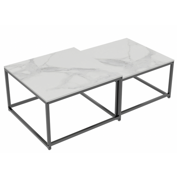 NNEDSZ Interior Ave - Ciest Square Nested Coffee Table Set - White Marble Stone
