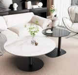 NNEDSZ Interior Ave - Halo Two Piece Coffee Table Set - White Stone & Tempered Glass