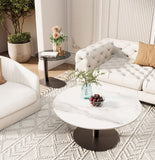 NNEDSZ Interior Ave - Halo Two Piece Coffee Table Set - White Stone & Tempered Glass