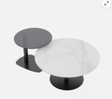 NNEDSZ Interior Ave - Halo Two Piece Coffee Table Set - White Stone & Tempered Glass