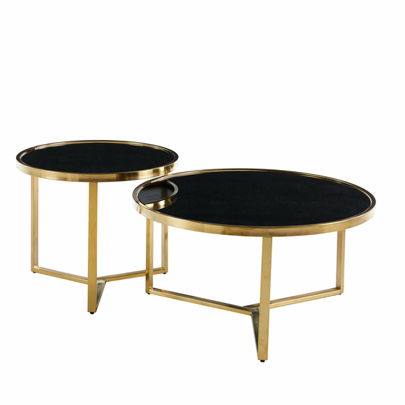 NNEDSZ Interior Ave - Designer Black Glass & Brushed Gold Coffee Table Set