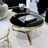 NNEDSZ Interior Ave - Designer Black Glass & Brushed Gold Coffee Table Set
