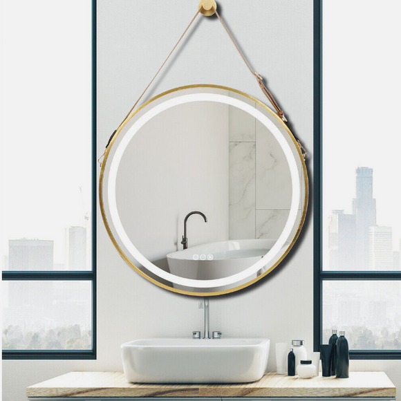 NNEDSZ Interior Ave - LED Round Hanging Salon / Bathroom Wall Mirror - Gold - 80cm