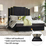 NNEDSZ KING Black Velvet Gas Lift Storage Bedframe Golden Frame